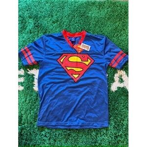 Superman Jersey T-Shirt Mens Large Blue Red Mesh DC Comics Bioworld New